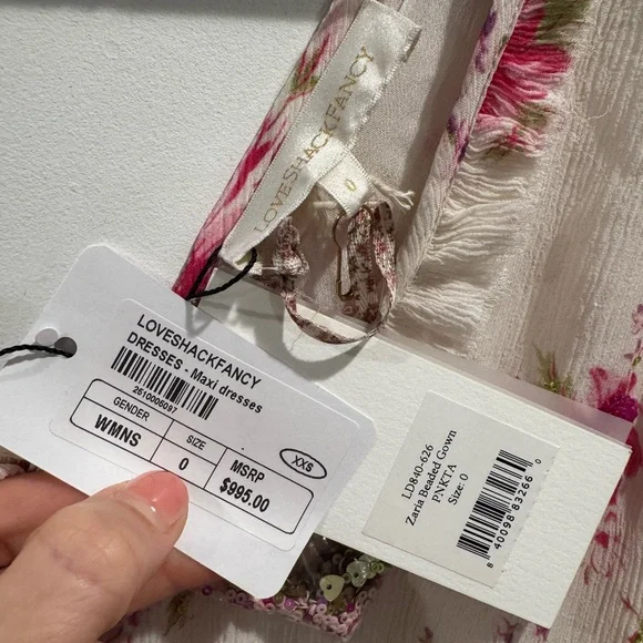 NWT Loveshackfancy white pink beaded ombré Zaria gown - Picture 6 of 8